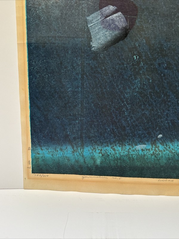 Abstract Japanese Woodblock Print Large Hideo Hagiwara Modernist 1960’s Signed gallery