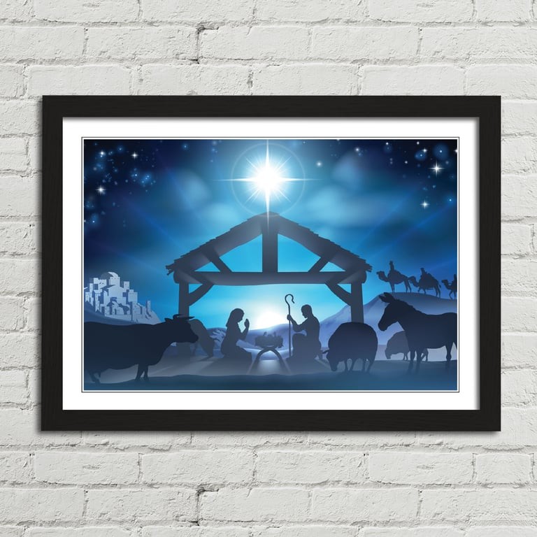 Christmas Nativity Scene Star Manger Crib Canvas Framed Print Picture Wall Art gallery