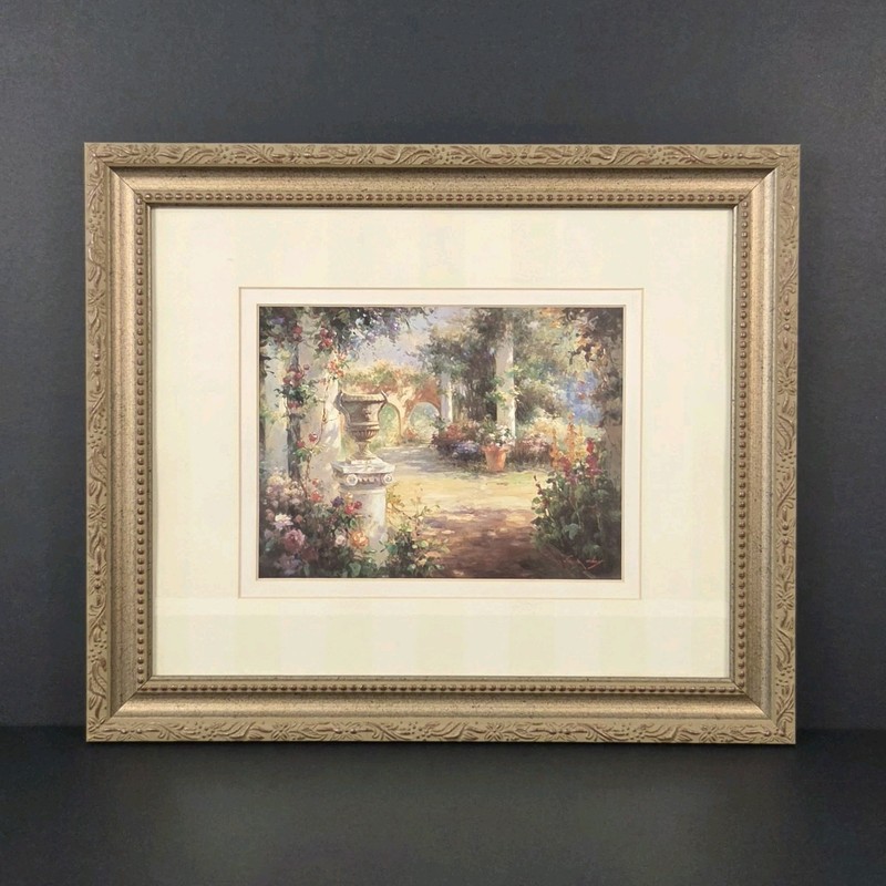 Vail Oxley Sunlit Courtyard Framed Art Print 14×16 Floral Garden Landscape Decor