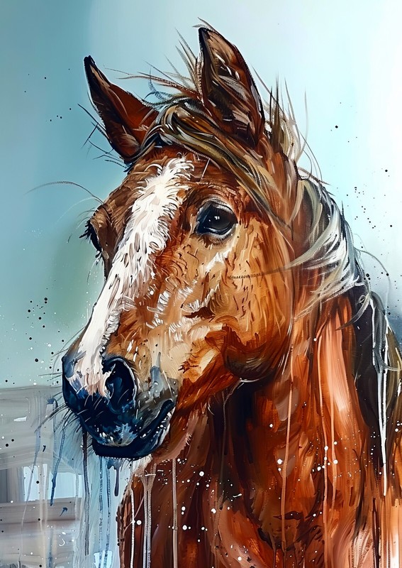 Chestnut Horse Ink Watercolor 5"x7" Print on Matte Paper | Equine Art gallery