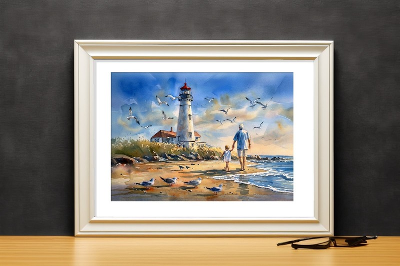 Peaceful Lighthouse Walk 5"x7" Print on Matte Paper | Coastal Family Art gallery