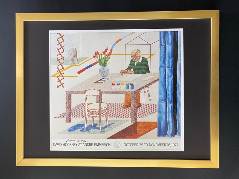 David Hockney | Vintage 1987 Signed Exposition Poster Print Mounted and Framed