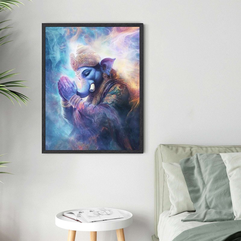 Ganesha Praying Framed Canvas Print Spiritual Wall Art Home Decor gallery