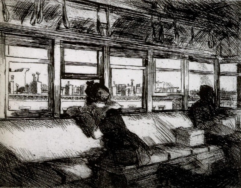 Housetops Edward Hopper Etching Urban Isolation VINTAGE painting poster print