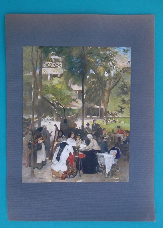 MUNICH English Beer Garden Lively Real Life Scene - 1914 COLOR Print by Schider