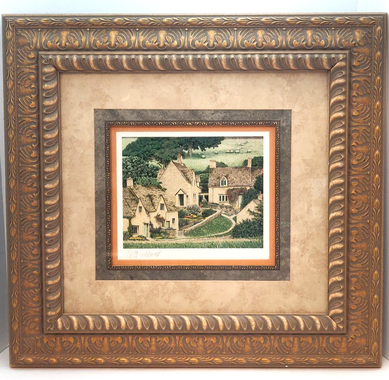 Tom Caldwell Art Print Lithograph Hand-signed Framed Cottage Landscape 1995 Mat