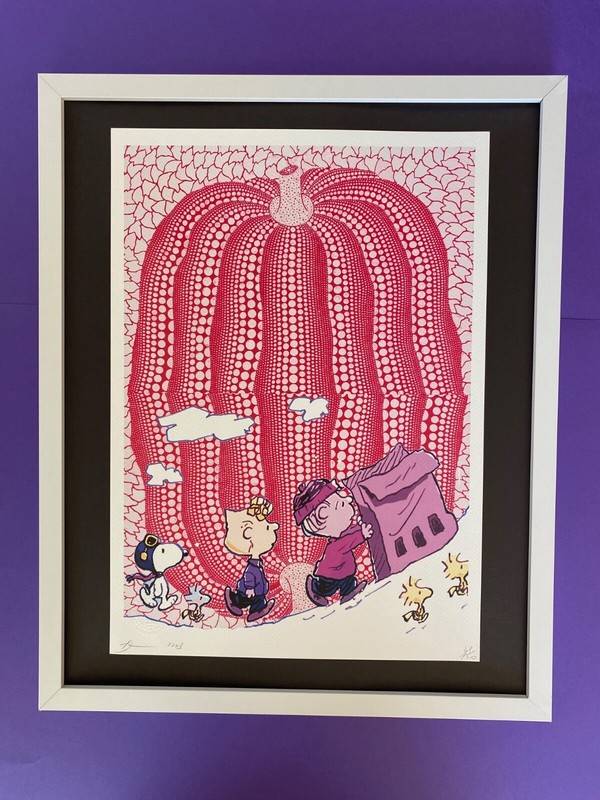 Death NYC Large Framed 16x20in Pop Art Original COA Theme Snoopy & Yayoi Kusama