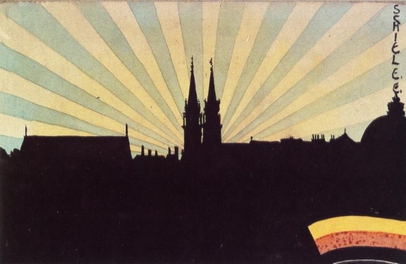 Egon Schiele Silhouette of Klosterneuburg 1906 17″x 22″ Archival Art Print