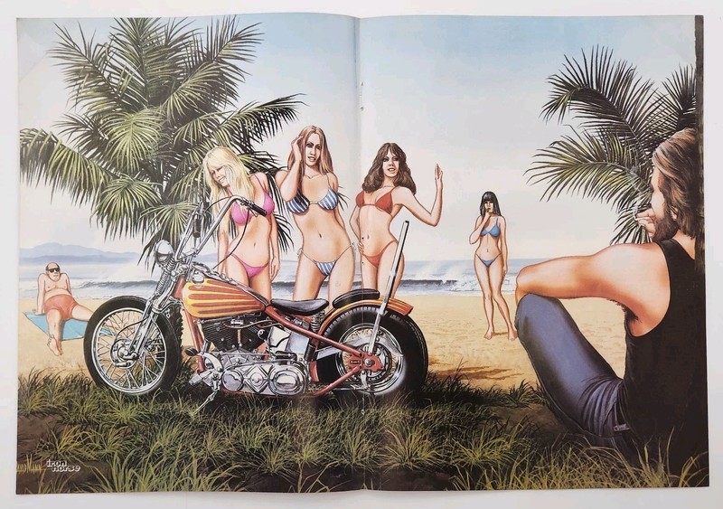 David Mann Outlaw Biker Art Motorcycle Bikini Beach Center Fold Iron Horse Mag