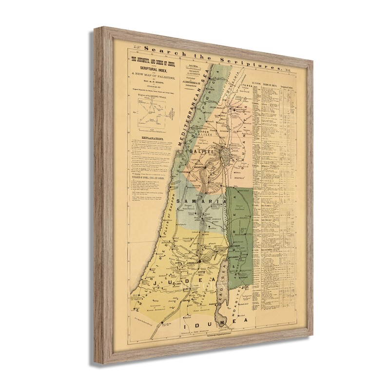 1881 The Journeys and Deeds of Jesus Christ Map - Framed Vintage Wall Art Poster gallery