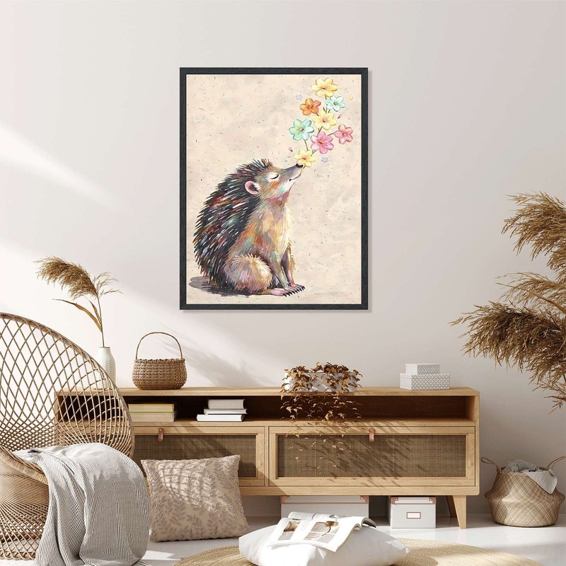 Cute Hedgehog With Flowers Wall Art Canvas Oil Paintings Reproduction gallery