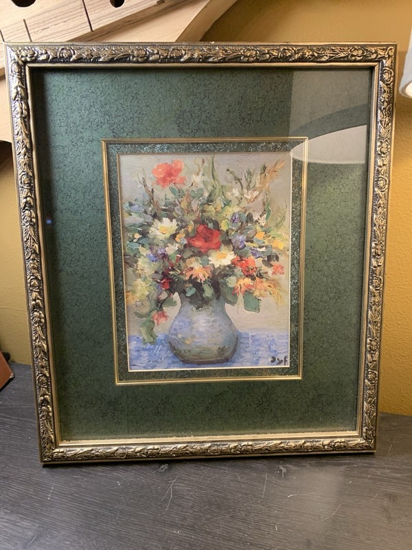 Vintage Framed Wildflowers On A Tablecloth By MARCEL DYF Exclusive 17.5” X 15”
