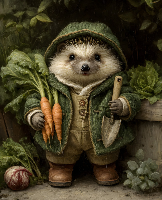 8×10 Hedge Dressed as Gardener Holding a Carrot Art Print – 295190962