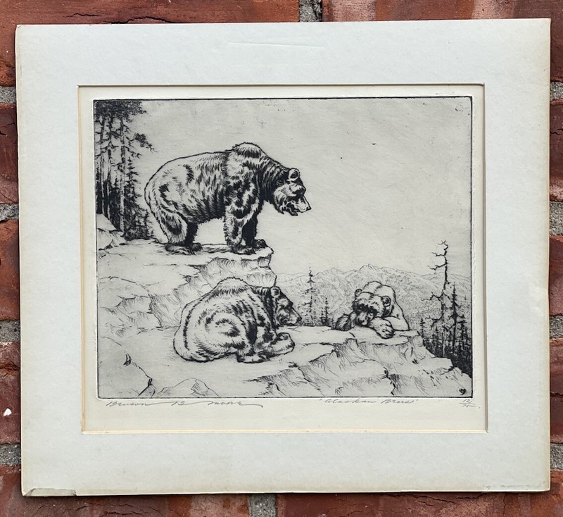 Benson Bond Moore Signed Wildlife Etching. Alaskan Bears. 1936. 12 Of 75 L/E.