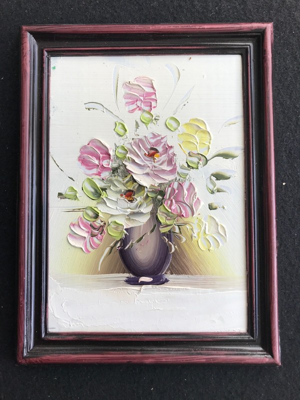 FLOWER HAND PAINTED DECOR PICTURE WITH FRAME 19 X 14.5 X 1.2 CM NO:49