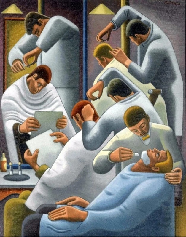 The Barber Shop by William Roberts – Circa 1934 Painting SATIN 8X10 REPRINT