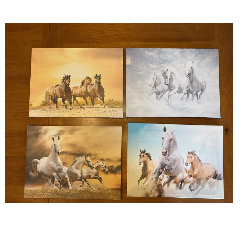 Set of 4 Horse Animal Landscape Canvas Prints, Wall Art Decor Bedroom Office