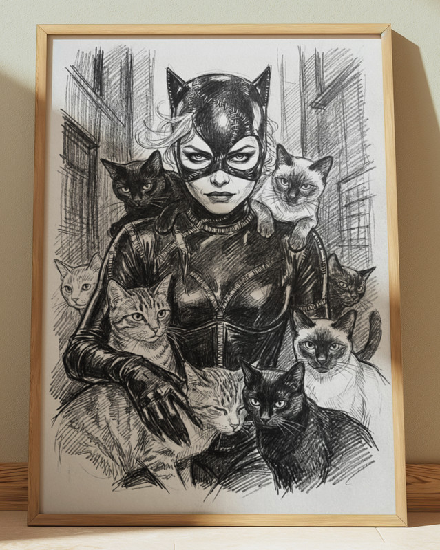 CATWOMAN BATMAN RETURNS DRAWING PRINT PORTRAIT SKETCH 8″ x 10″ MICHELLE PFEIFFER