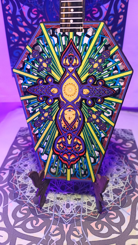 Combo set 5x17 crucifix coffin lid art guitar laser cut & 9x12 cross print holy gallery