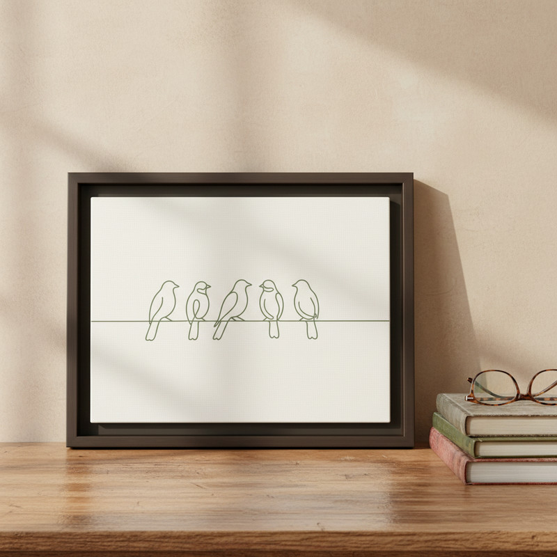 Birds on Wire Framed Canvas Print Wall Art Modern Minimalist Home Decor NEW