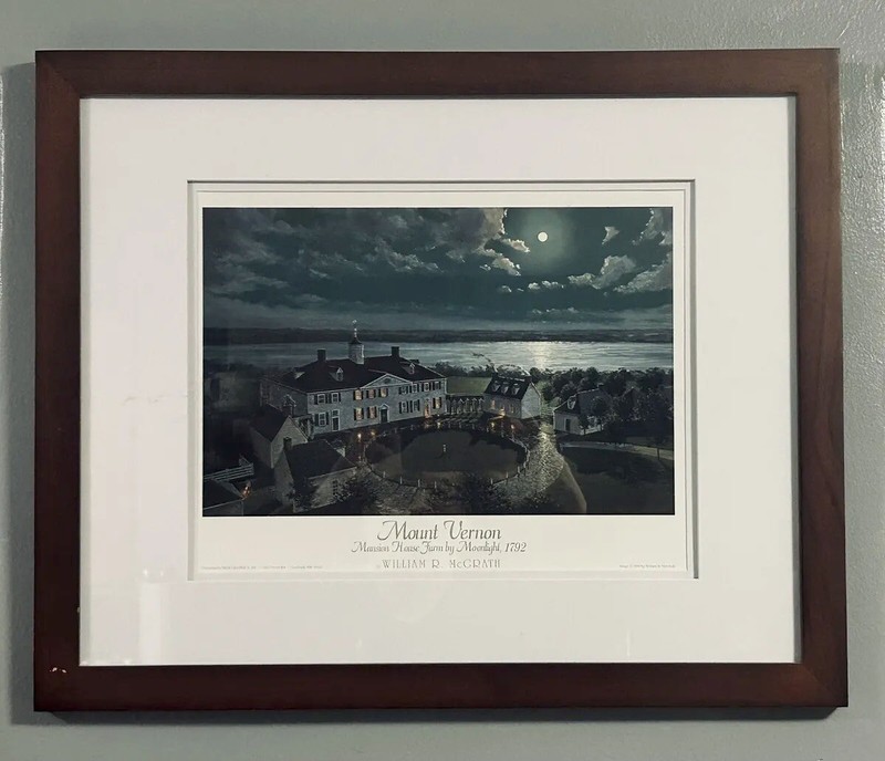Framed Mount Vernon Mansion House Farm by Moonlight Lithograph 22 X 18 McGrath