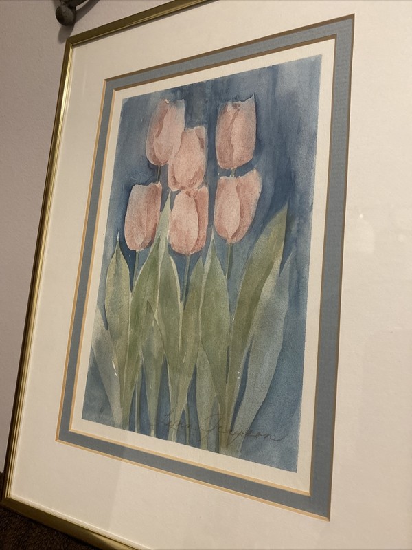 Lynn Grayson Watercolor - 12x9” Framed Tulips Spring Flowers Vintage Wisconsin gallery