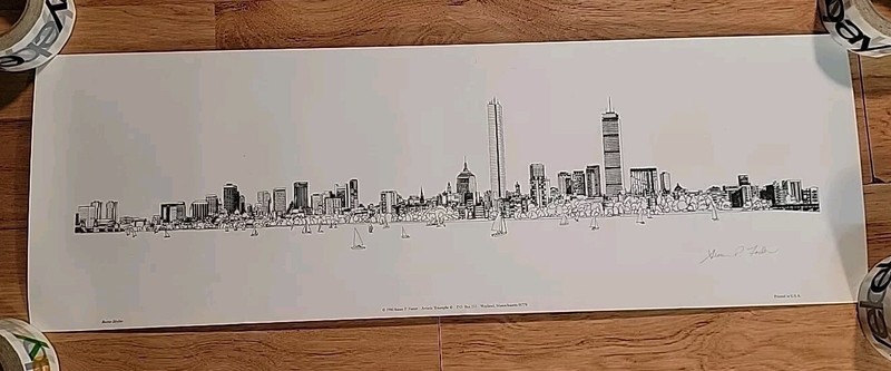 Vintage Boston Skyline Print Poster by Susan Foster Signed