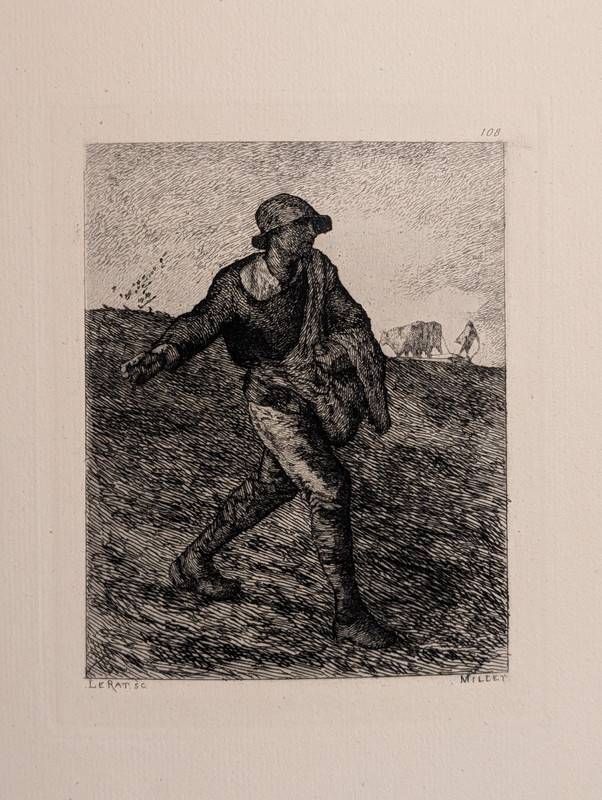 Jean-Francois MILLET «Le Semeur» The Sower signed engraving by Le Rat 1873 Folio