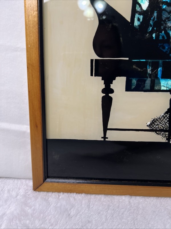 Vintage Framed Silhouette Victorian Piano Reverse Painting 15x12” Flaws Read!! gallery