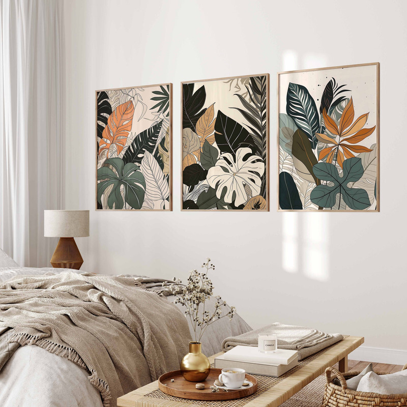 Gallery Wall Art Neutral Botanical 3 Set Posters Minimal Modern Abstract Prints