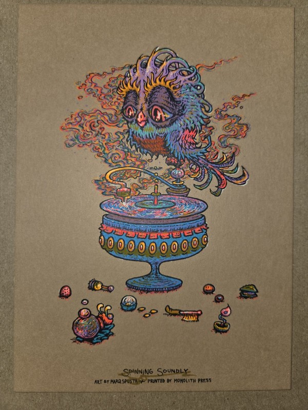 Marq Spusta Signed Spinning Soundly Signed Mini Print 5 x 7″ Kraft Paper UV INK