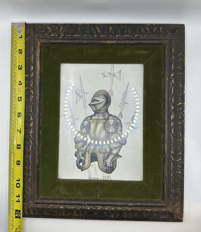 Framed Art Print Medieval Knight Weaponry Green Felt Mat Carved Wooden Frame gallery