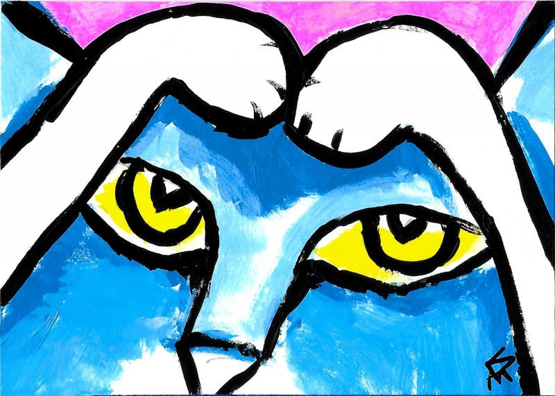 Print Cat Painting ACEO Kitten Face Contemporary Folk Pop Art By Samantha McLean