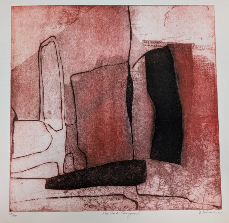 Red Rocks Colorado Mid Century Modern Abstract Etching Print 70s – 80s