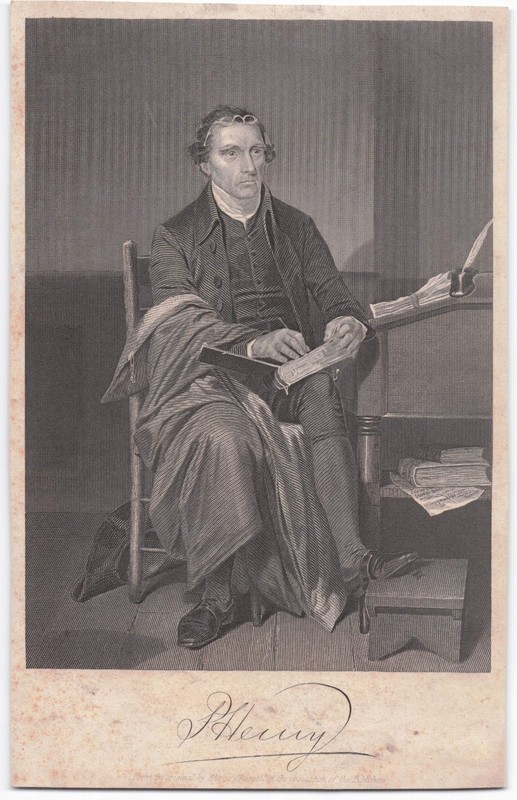 Patrick Henry Portrait Engraving 1858 Alonzo Chappel Plate-Signed Vintage