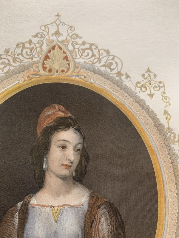 Antique Victorian Romantic Poetry Engraving The Grecian Maid Hand Coloured c1853 gallery