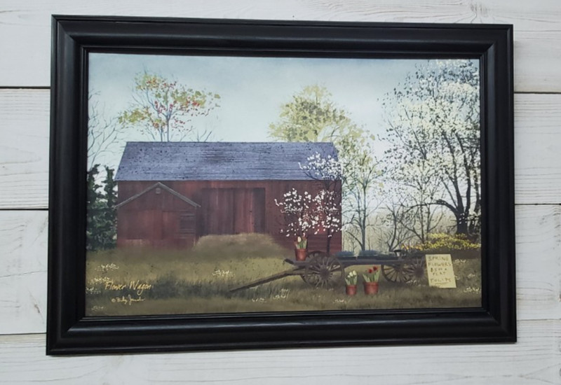 Billy Jacobs «Flower Wagon» spring flowers barn Framed NEW 12×18 wall picture