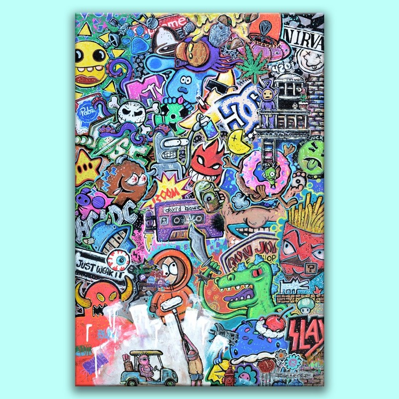 «YOU MISSED A SPOT» canvas print, pop graffiti tattoo 90 cartoon punk skateboard