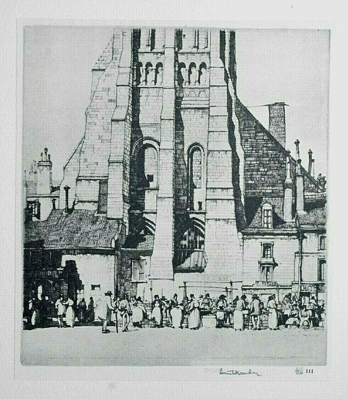 ROSENBERG TOUR CHARLEMAGNE TOURS FRANCE Print of an Etching C1929 Church