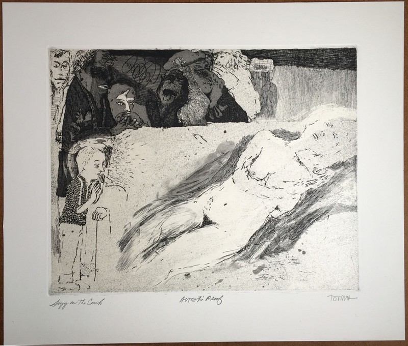 Original Image: Sleeping Female with Figures, Copper Engraving & Etching, Signed