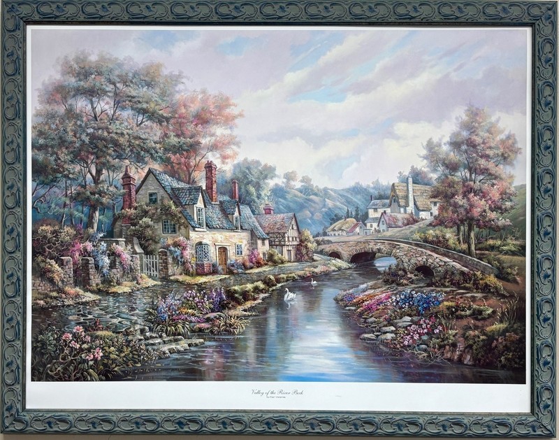 Carl Valente «Valley of the River Beck» Framed Art English Cottage NEW