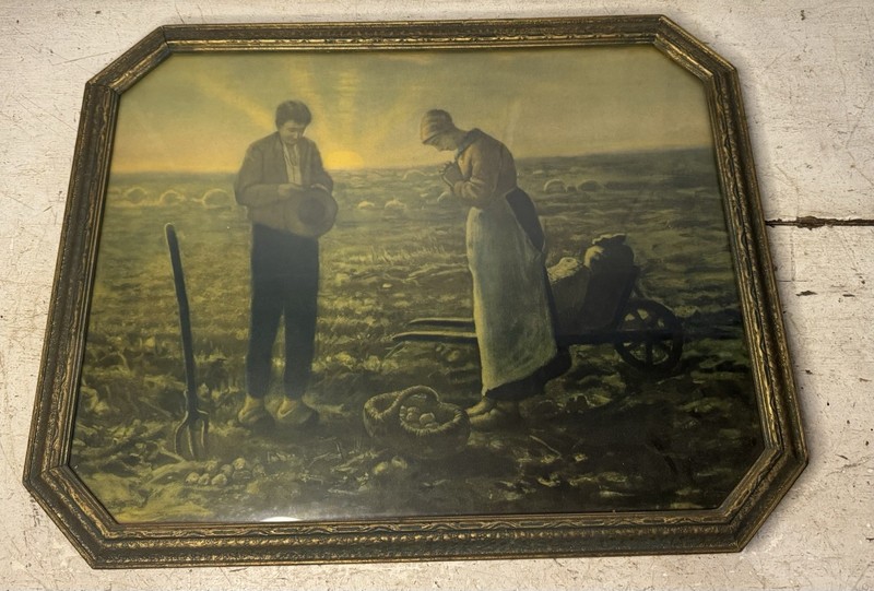 Antique Vintage Art Deco Jean-François Millet The Angelus Litho Print Framed