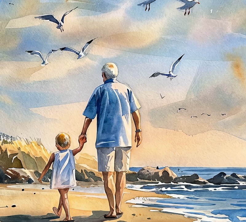 Peaceful Lighthouse Walk 5"x7" Print on Matte Paper | Coastal Family Art gallery