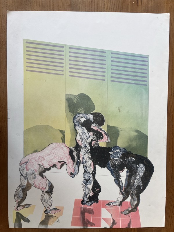 Unknown Artist’s Lithograph Print of Nude Figures 56 x 77 cm Francis Bacon, Dali