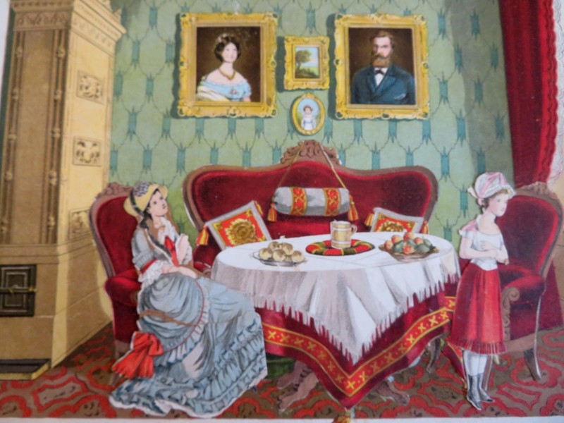 Women & Girl Lunch Time Scene Apples Portraits c 1880's paper doll novelty print gallery