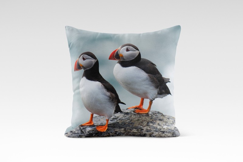 Atlantic puffins pair of exotic bird 3 Piece Panel aluminum metal print. pillows gallery