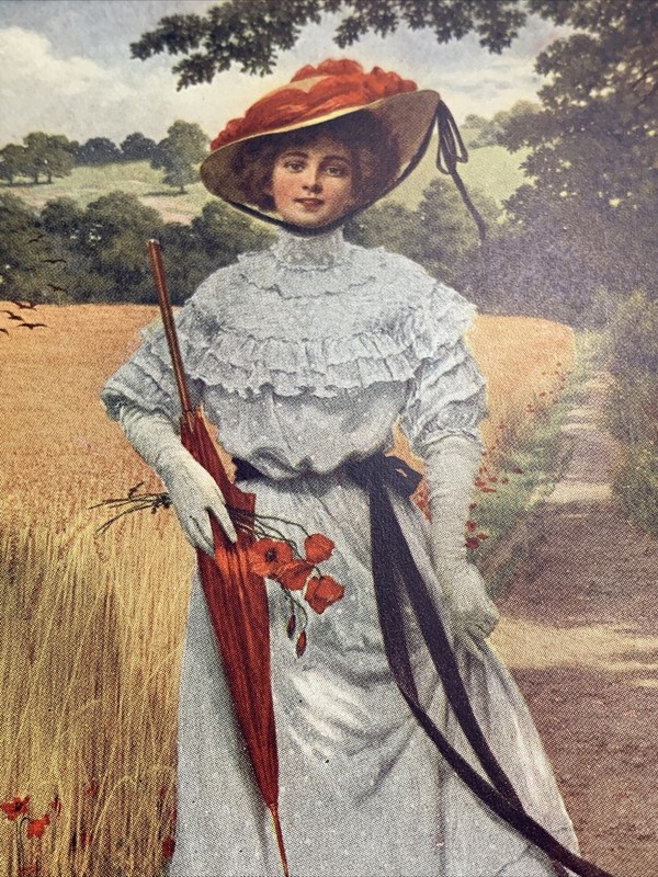 Original Pin Up Pretty Girl art Print 1910 Artist Cooper Big Hat Beautiful