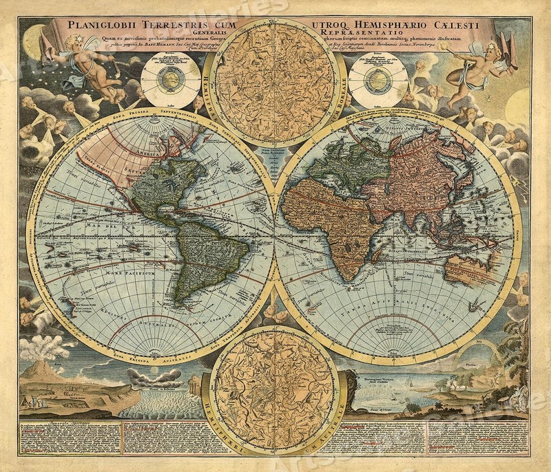 1700s Old World Hemispherical Exploration Map Poster – 20×24