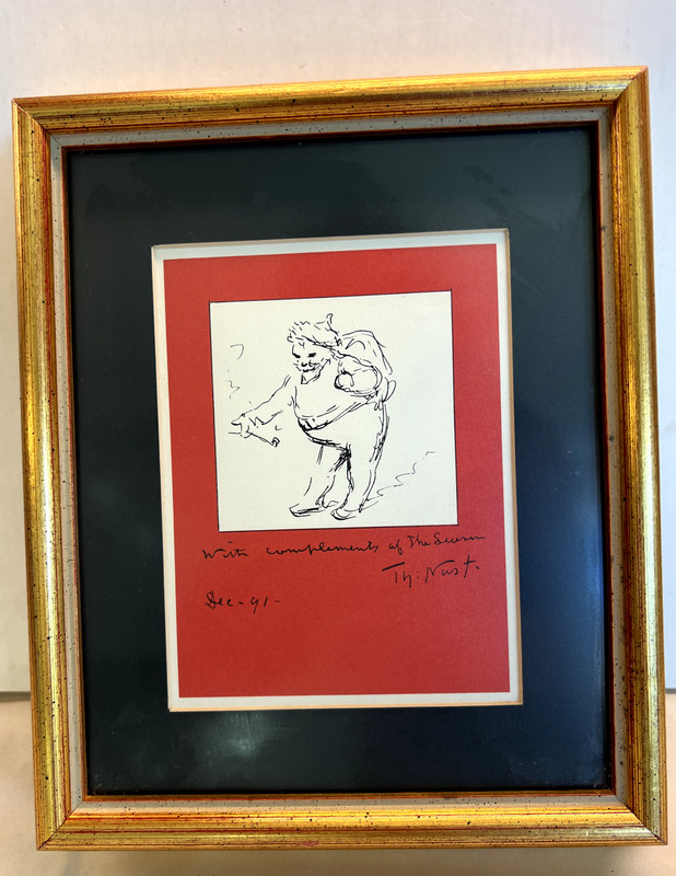 Thomas Nast Pen/Ink Original SANTA CLAUSE Hand-Drawn, Signed Dated Dec 1891 OOAK