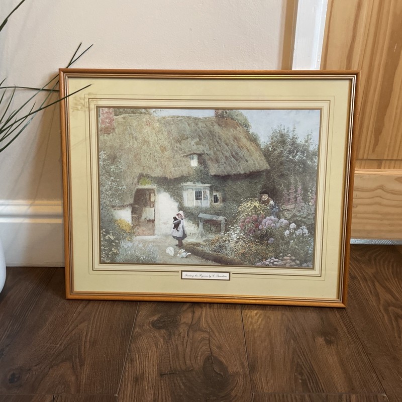 Arthur Claude Strachan Art Print Feeding the Pigeons Mounted in Wood Frame